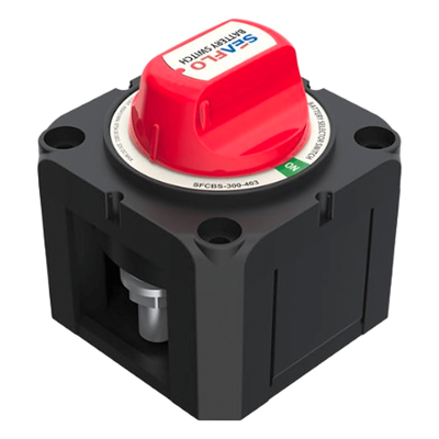 Interruptor Desconexión Batería Monocircuito ON/OFF, 275A DC Continuo, 900A DC Arranque, Terminales Cobre Estañado, IP68, Montaje Superficie/Panel, Cumple ABYC/UL/SAE