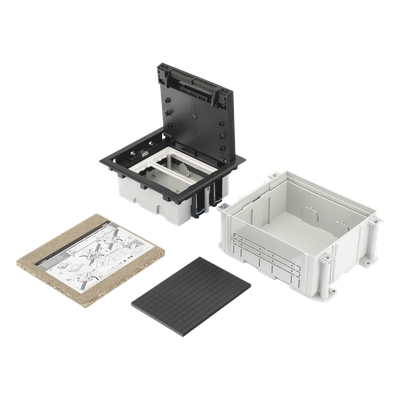 Caja de Suelo Simon Serie S / Para Voz, Datos o Contactos Eléctricos / Capacidad para 2 Módulos / Con Registro Integrado para Fijación en Concreto / Profundidad Ajustable de 70 a 100 mm (2.76 a 3.94 pulgadas) / Alta Resistencia Mecánica y Térmica