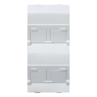(S80CMD64/9) Placa Voz y Datos Inclinada con Guardapolvo y Adaptador Cuádruple para RJ45 Keystone