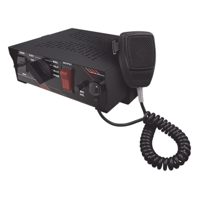 Sirena Vehicular de 100W de Potencia, Con Switch Giratorio de 6 posiciones y Micrófono Integrado de Uso Rudo