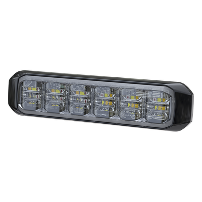 Luz Auxiliar de 18 LED, Tricolor, Rojo/Blanco/Ambar, Lente Transparente, Bisel Negro, SAE