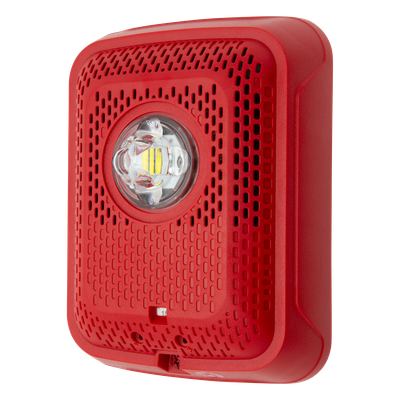 Bocina con Lámpara Estroboscópica, Montaje en Pared, Color Rojo, Nuevo Diseño Moderno y Elegante y Menor Consumo de Corriente