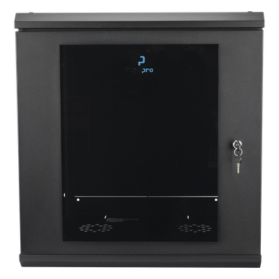 Gabinete Rack de Pared 12 Unidades / 19 Pulgadas / Ventilado / Puerta de Vidrio / Acero Calibre 18 / Carga 100 Kg / 635 x 606 x 612 mm (25 x 23.9 x 24.1 in) / Pintura Electrostática / Negro
