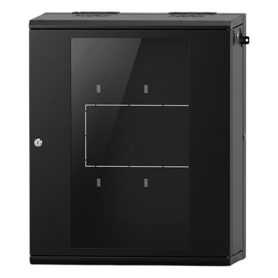 Gabinete Rack / 16 Unidades Rack (UR) / Puerta Cristal Templado / Montaje Pared / Acero Calibres 18-22 / Abatible 120° / Ventilación 120 mm