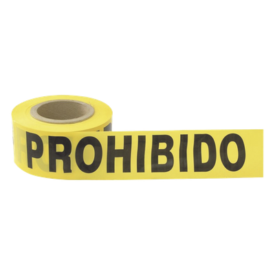 Cinta para barricada «PROHIBIDO EL PASO» de 100 m y ancho de 3″.