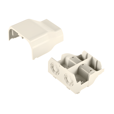 Conexión de tubería a canaleta T70, Salidas de 1/2″, 3/4″, 1″ y 1 1/4″, material ABS, Color Blanco Mate