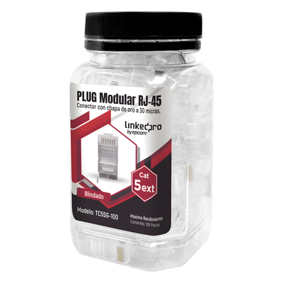 Bote con 100 Piezas de Plug Modular RJ45 Cat5e Blindado, Chapado de Oro a 30 Micras para Durabilidad Extrema con Pin de Tierra