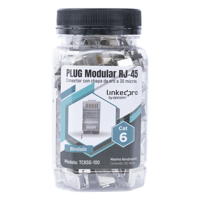 Bote con 100 Piezas de Plug Modular RJ45 Cat6 Blindado con Pin de Tierra, Chapado de Oro a 30 Micras para Durabilidad Extrema