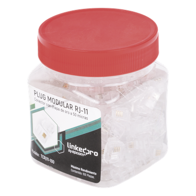 Bote con 100 Piezas de Plug Modular Tipo RJ11 de 4 Contactos Chapado de Oro a 50 Micras