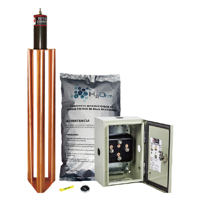 Kit de puesta a tierra de 100 Amperes con Electrodo, Filtro, Acoplador y Compuesto H2Ohm.