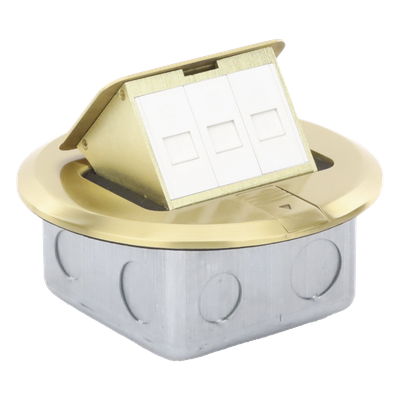 Mini Caja de Piso Redonda para Datos o Conectores Tipo Keystone, Color Bronce (3 Contactos) (11000-12102)