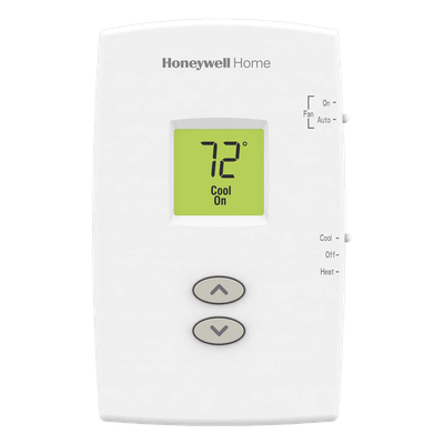 Termostato no programable vertical de 1 etapa calor/frío para sistemas convencionales (gas, aceite, eléctrico) y calefacción por agua caliente, vapor o 750 mV, serie Pro 1000