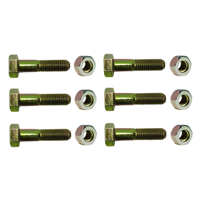 Paquete de 6 Tornillos Grado 5 con Tuercas Tropicalizadas de 3/8″ x 2″.