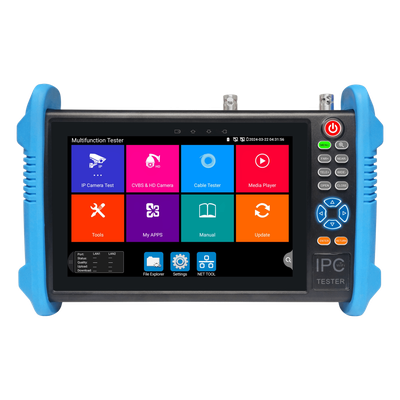 Tester de Video Profesional | Pantalla 7″|  Prueba IP/HD/Analógicas | TVI/CVI/AHD/CVBS | IP ONVIF | 4K/8K | H.264/H.265 | HDMI | PTZ | Scanner IP | TDR | Salidas 12V/24V/PoE | Activación Simultanea.
