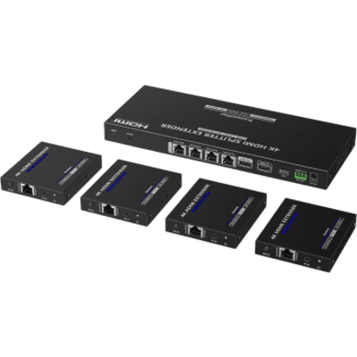 Kit Divisor y Extensor HDMI | 1×4 | Hasta 70 m |Resolución 4K @ 60 Hz |  Cat 6/6a/7 | IPCOLOR | CERO LATENCIA  | EDID | RS232 | Salida Loop / PoC