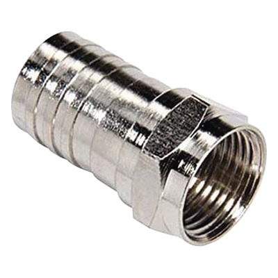 Conector F Macho, Plegable de Doble Blindaje para cable RG-6, Cuerpo de Bronce Niquelado.