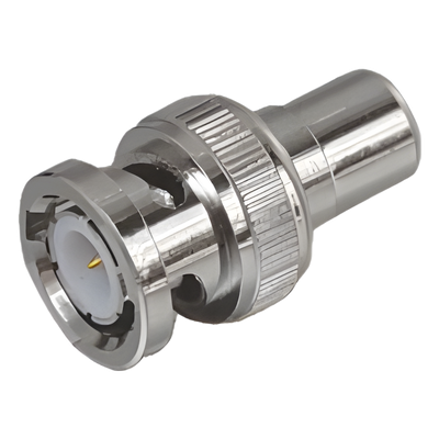 Adaptador en Línea para 75 Ohm, de Conector BNC Macho a RCA Hembra en Aplicaciones de Audio-Video para Cámaras, Monitores y DVR’s.