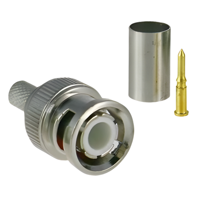 Conector BNC macho para 75 Ohm, de 3 piezas en línea, anillo plegable para cable RG-59/U en aplicación de CCTV, Níquel/ Oro/ Teflón.