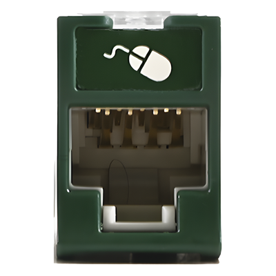 Jack UltraMAX Cat5e, UTP, Montaje Híbrido en Placa de Pared (Plano y Angulado), Color Verde, Punch Down