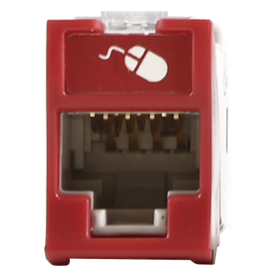 Jack Ultramax Cat6, UTP, Montaje Híbrido en Placa de Pared (Plano y Angulado), Color Rojo, Punch Down