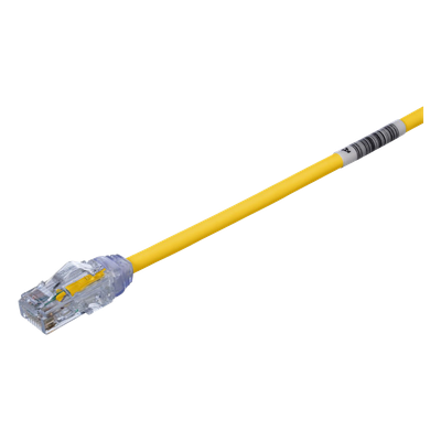 Cable de Parcheo UTP Cat6A, CM/LSZH, Diámetro Reducido (28AWG), Color Amarillo, 0.3 Metros (1 Pie)
