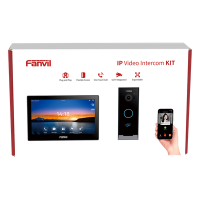 Kit Videoportero IP / Estación Interior i504W + Frente de Calle i60 / Pantalla Táctil 7″ HD / Videollamadas H.264/H.265 / Wi-Fi Dual Band / PoE / App Fanvil Link / ONVIF / 10,000 Tarjetas RFID