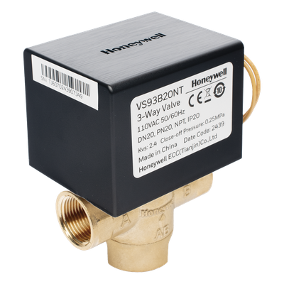 Válvula de control eléctrica de 3 vías para fancoil, retorno por resorte, normalmente cerrada, 110 V CA, DN20 (3/4″), conexión NPT