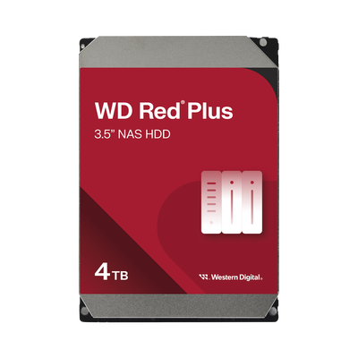 Disco Duro NAS WD Red Plus / Tecnología CMR / Capacidad 4TB / SATA 6 Gb/s / NASware 3.0 / 180TB año Workload / 1M Horas MTBF / 3 Años Garantía