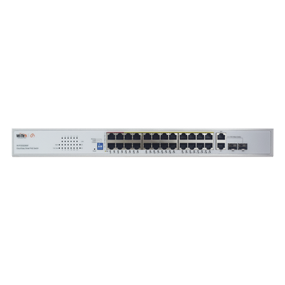 Switch PoE (802.3af/at/bt) / No administrable de largo alcance / Hasta 250m / Con 24 x 10/100Mbps + 2 x SFP Gigabit Combo / 280 W