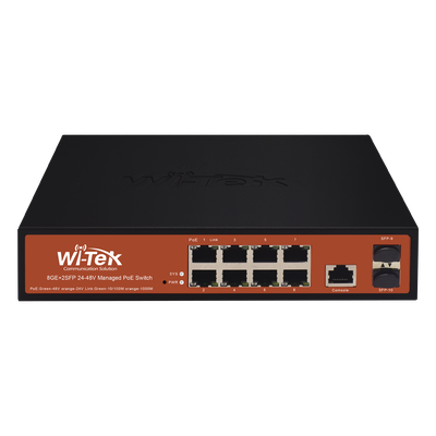 Switch Administrable de 8 puertos Gigabit Ethernet con PoE 802.3 af/at y 24V Pasivo + 2 SFP Gigabit, 150 W
