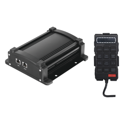 Sirena Vehicular de 100W de Potencia Con Controlador Unimando, Micrófono, Control de Tonos y Patrones de destello de Barras de Luces Serie X67 / X75