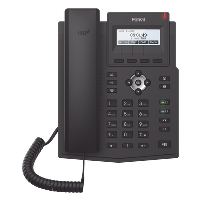 Teléfono IP / 2 Líneas SIP / Pantalla LCD 128×48 / Audio HD G.722 y Opus / Conferencia 3 Vías / PoE 802.3af / OpenVPN / Soporte EHS