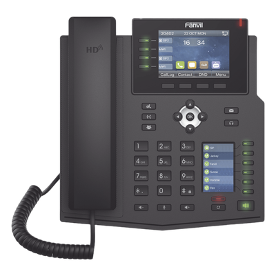 Teléfono IP Empresarial con Estándares Europeos, 16 líneas SIP con pantalla LCD a color 3.5″, 30 teclas DSS/BLF, puertos Gigabit, IPv6, Opus y conferencia de 3 vías, PoE/DC