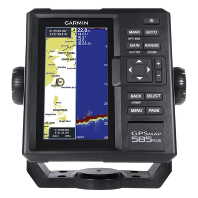 Plotter de Navegación GPSMAP 585 Plus / Pantalla 6″ WVGA / Sonar CHIRP 600W / ClearVü Scanning Sonar / Compatible GPS-GLONASS-BeiDou / Quickdraw Contours / 2 Ranuras SD / IPX7 / Multiidioma