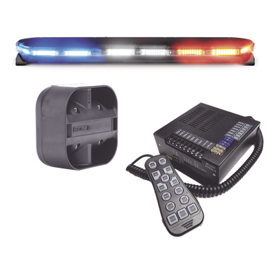 Kit de Sirena, Bocina y Torreta de 47″, Serie 16 con 300 LEDs, Dual Color, Frente: Rojo/Blanco, Azul/Blanco, Trasero: Rojo/Ámbar, Azul/Ámbar