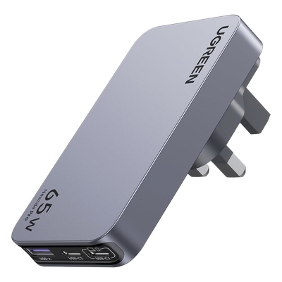 Cargador Rápido GaN 65W UGREEN / 2 Puertos USB-C + 1 Puerto USB-A / Tecnología GaN / Carga Rápida PPS PD 3.0 QC 4.0 / Compatibilidad Universal 100-240V / Diseño Compacto