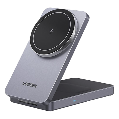 Cargador Inalámbrico 2 en 1 20W / Tecnología Qi2 15W Certificada / Carga Simultánea iPhone y AirPods / Ángulo Ajustable 70° / Diseño Plegable y Portátil / Compatibilidad Universal