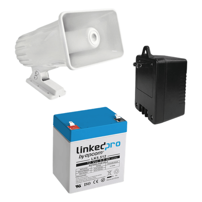 Kit de accesorios con Bateria 5.5 Ah, Transformador 16.5Vca  y sirena de 30 watts