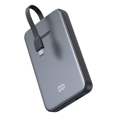 Power Bank 10000mAh con Cable Integrado 20W / Puerto USB-C PD3.0 PPS / Puerto USB-A SCP 22.5W / Batería Polímero Litio / Protecciones Múltiples / Indicador Digital / Material V-0