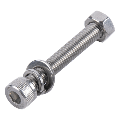 1 Tornillo Allen Milimétrico de Acero Inoxidable  M8-1.25 x 35/ Con 1 Tuerca, 1 Arandela de Presión y 1 Plana / Para Montajes de Módulos Foto Voltaicos .