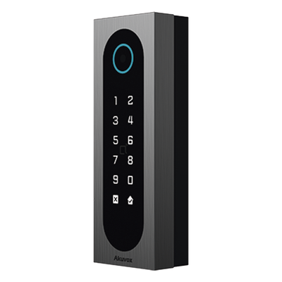 Control de Acceso Slim Akuvox A08S / Aluminio y Vidrio Templado / IP65 & IK09 / Capacidad para 20,000 Tarjetas / Métodos de Acceso Multi (QR, Bluetooth, PIN, RFID) / Soporta Wiegand / 1 Salida de Relay