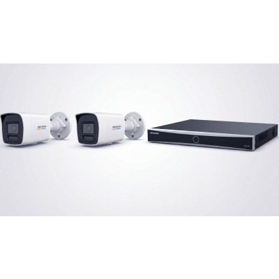 [ KIT ACUSEEK 2 CAM + 1 NVR ] / NVR 12 Megapixel / 8 Canales IP / 8 Puertos PoE / Cámara 4 MP / Tipo Bullet / Luz Dual 30 mts IR + 30 mts Luz blanca / Microfono Integrado / Exterior IP67 / WDR