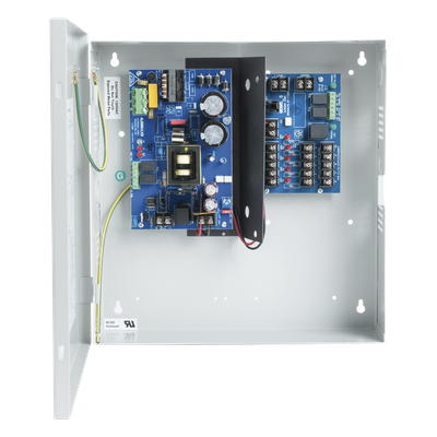 Fuente de Poder con Respaldo, 12 o 24 Vcc, 6 A, 72 W, 5 Salidas, Entrada 115 Vca, Para Control de Acceso y CCTV