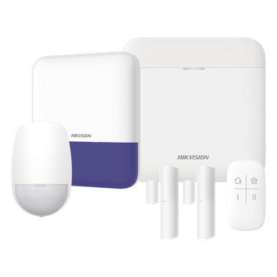 (AX PRO) KIT de Alarma AX PRO con GSM (3G/4G) / Incluye: 1 Hub con bateria de respaldo / 1 Sensores PIR / 2 Contactos Magnéticos / 1 Control Remoto / 1 Sirena Inalambrica Exterior / WiFi / Compatible con Hik-Connect P2P