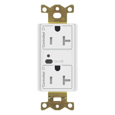 Receptáculo inalámbrico de 20 A tipo dúplex con ambos contactos controlados, tecnología Clear Connect, para sistema Vive de Lutron, color blanco