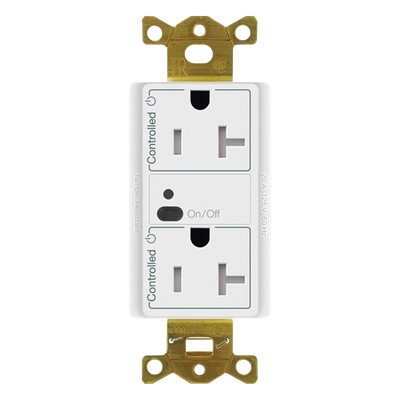 Receptáculo inalámbrico de 20 A tipo split con un contacto controlado y uno de alimentación continua, tecnología Clear Connect, para sistema Vive de Lutron, color blanco
