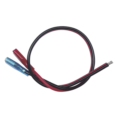 Cables en Paquete Dual / Cable Rojo y Negro / 30 cm (11.81 Pulgadas) / Terminal F1 en un Extremo / Puntas Libres en el Otro / Conexión a Baterías de Respaldo