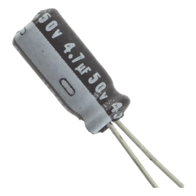 Capacitor Electrolítico de Aluminio, Radial de 4.7 µFd, 50 Vcc, 105 °C, 5 x 11.7 mm.