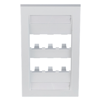 Placa de Pared Vertical Ejecutiva, Salida Para 6 Puertos Mini-Com, Con Espacios Para Etiquetas, Color Blanco