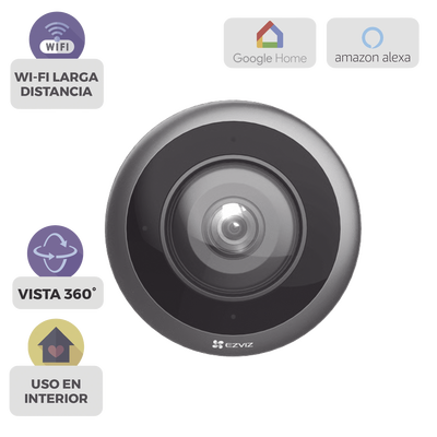 Cámara WiFi Panorámica Fisheye 360° / Resolución 3K+  / Visión Nocturna IR 10m / Detección IA Humana / Doble Banda 2.4-5GHz / Audio Bidireccional / Almacenamiento MicroSD 512GB / H.265